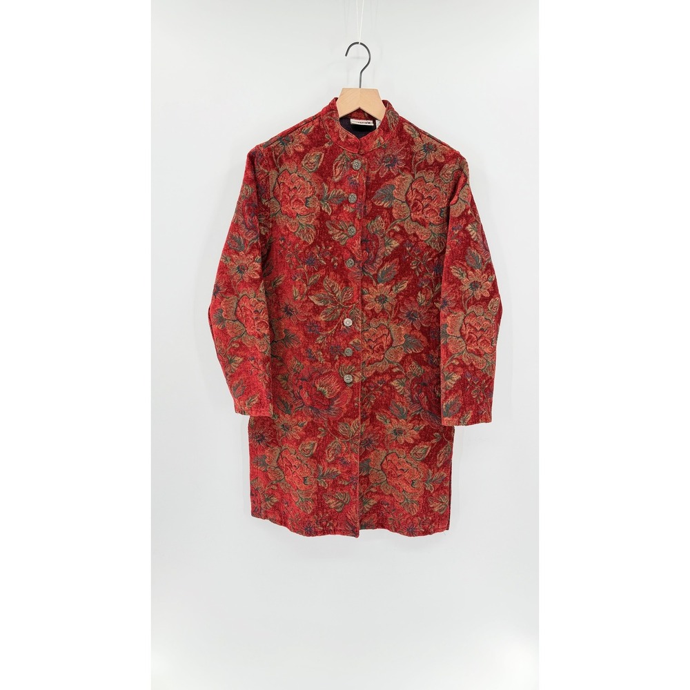 Chico's Design Vintage Tapestry Jacket Victorian Floral Chenille Longline Boho